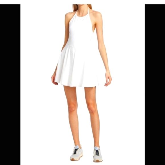 ATM Anthony Thomas Melillo Cotton Halter Tennis Dress w/Shorts White Size Large - Picture 1 of 9
